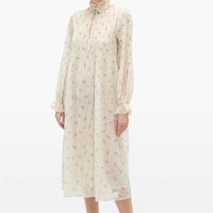 Ganni Floral Plisse Georgette Midi Dress